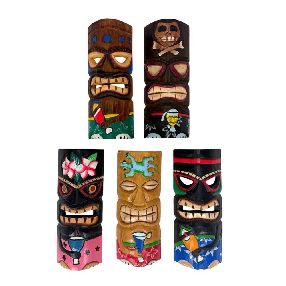 Set of 5 Polynesian Style Wooden Tiki Masks 12 in.